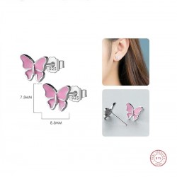 silver and pink stud butterfly earring