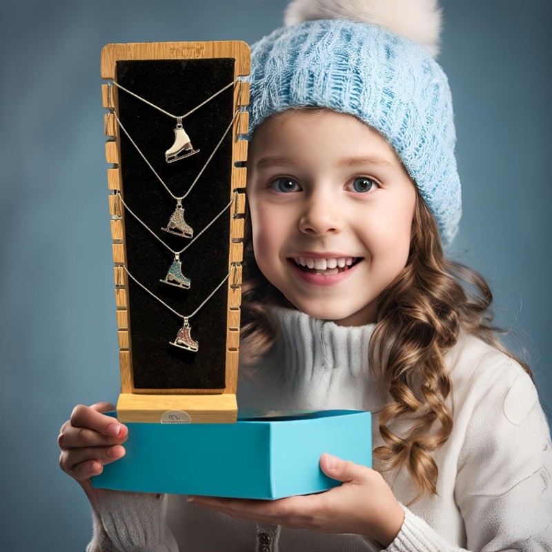 reversible ice skate necklace with rhinestones gift idea ice skater