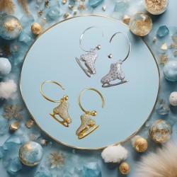 3D Ice Skate Earrings strass gold or silver hoop gift idea ice skater