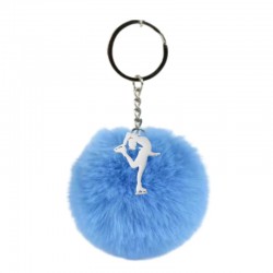 blue fluffy pompon keychain ice skater